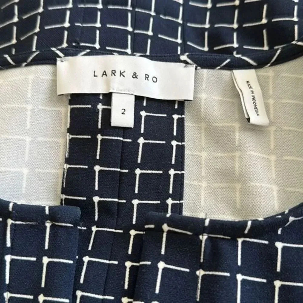 Lark & Ro Navy Blue White Checkered A-Line Dress Size 2 Sleeveless Belted - Picture 5 of 6